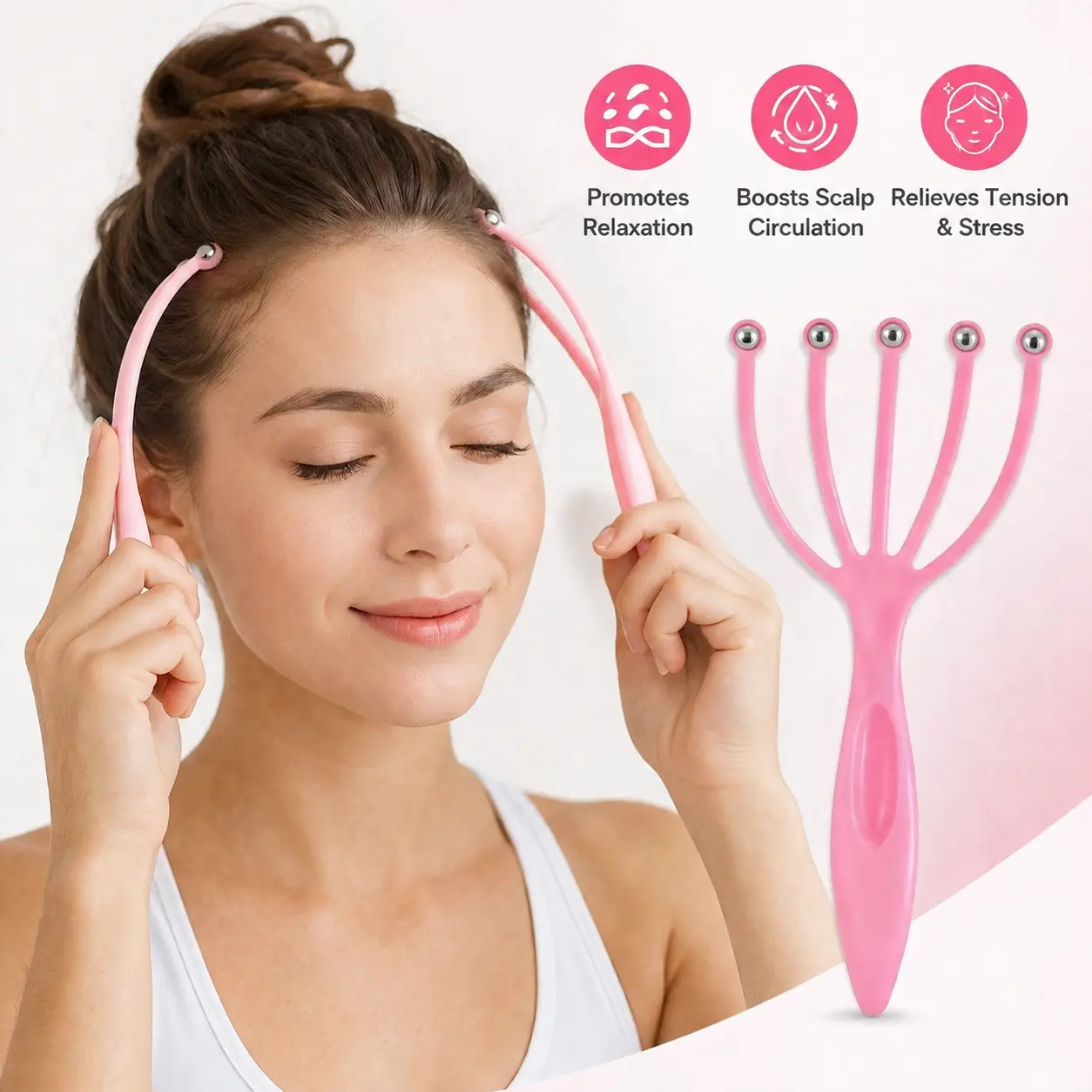 1 Count Scalp Massager, 5 Metal Rolling Ball Prongs Handheld Plastic Head Scratcher, for Head Relaxation Suitable for Adults Office and Home Daily Use