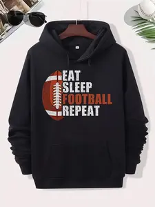 Eat Sleep Football Repeat Hoodie for Men, Vintage Distressed Football Graphic Hooded Sweatshirt, Game Day Casual Pullover, Gift for Football Fans, Cozy Loungewear for Sunday Football & Tailgates, Casual Pullover Hoodies