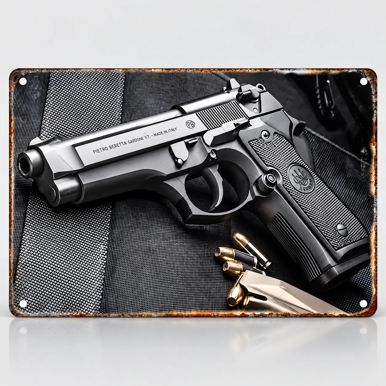 8x12 Inch Industrial Gun Metal Tin Sign, Decorative Pistol Wall Art, Garage Man Cave Home Decor Plaque