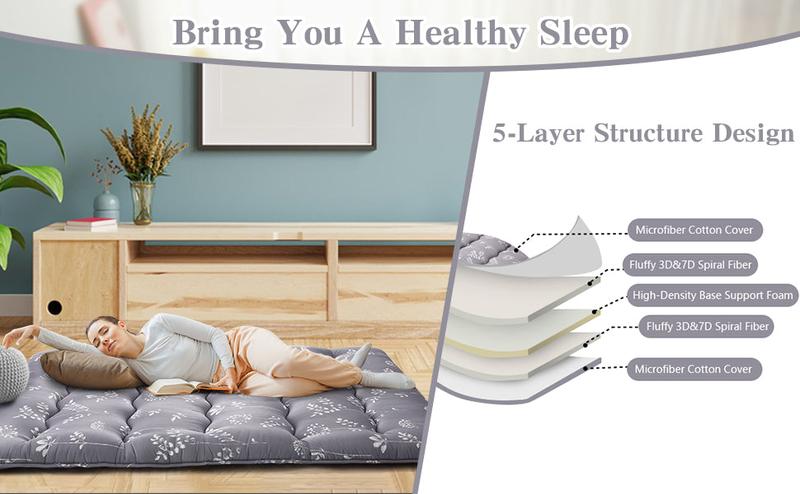 【GARVEE】Japanese Futon Mattress with Floral Pattern, Available in Full and Twin Sizes, Ideal for Use as Floor Mattress, Tatami Mat, or Comfortable Sleeping Pad for Camping and Travel