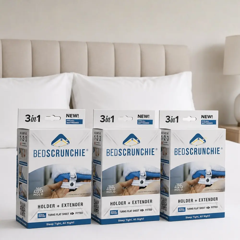 BED SCRUNCHIE (3-Packs) Bed Sheet Holder Kit, 360 Degree Sheet Tightening System With Bed Sheet Straps and Anti-Slip Clips, Universal Fit for Fitted Sheets, Mattress Toppers, Deep Pocket, Pillow-Top, and Adjustable Beds Durable Bedding Accessories Secure