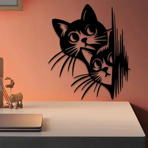 1pc Modern Cat Silhouette Metal Wall Art, Modern Cat Silhouette Artistic Statue Mural, Perfect for Patio, Outdoor Fence, Garden Decor, Christmas Decor, Ideal Gift for Cat Enthusiasts weird home decor