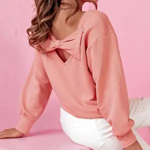 Pale Chestnut Bowknot Dewback Round Neck Sweatshirt - Classic Round Neck Design with Elegant Bowknot Detail for Daily Wear