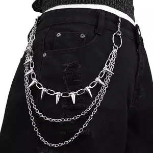 Silver Punk Double-Layer Waist Chain Rivet Decorations Adjustable Length Metal Belt for Women Men Street Style Belts Pants Chain