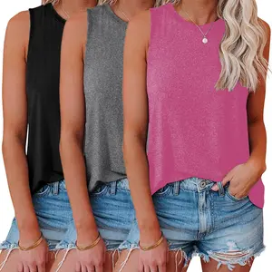 Holafish Women's 3Pack Breathable Tank Tops Sleeveless Round Neck Loose Fit Soft Polyester Solid Color Summer Workout Racerback Casual Tees