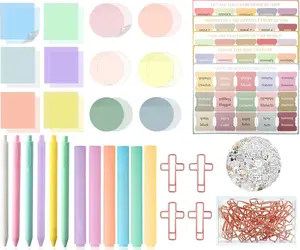 Bible Study Supplies,Bible Tabs Highlighter Set with Ballpoint Pen,Transparent Sticky Notes,Cross Paper Clips and Christian Stickers
