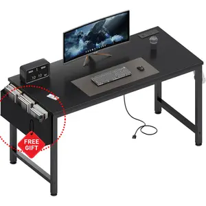 Lufeiya Gaming Desk with Power Outlet, 47 inch Teen Study Table Home Office Work Writing Computer Desks with Charging Station Outlets Built in, Black, Get Free Gift