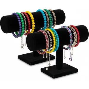 Comelyjewel Bracelet Holder Stand Set of 2, Velvet Jewelry Display for Bracelets, Bangles & Watches, T-Bar Jewelry Organizer for Dresser & Vendor Booth