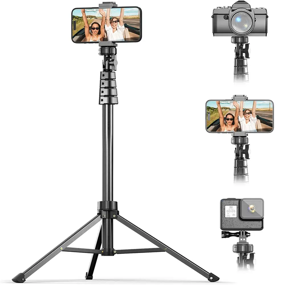 62-in Stainless Steel Camera Tripod & Monopod - Mobile Stabilizer, Large Handheld Selfie Stick with Wireless Remote & Holder, Smartphone Selfie Accessories for iPhone/Android Filming Setup, Father's Day Gift