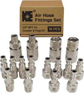 16- Air Hose Fittings Set | 1/4" NPT Quick Connect Air Coupler & Plug Kit | Industrial Swivel Air Tool Fittings & Compressor Accessories | Universal Auto Shop Air Compressor Adapter