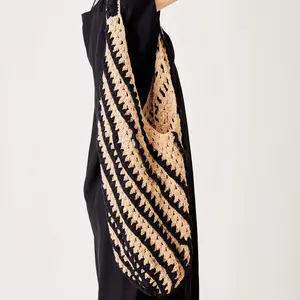 MerSea - Carly Crochet Boho Bag - Natural-Black Stripe (Add-On)