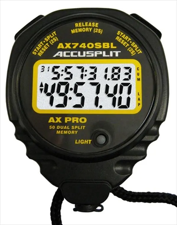 Accusplit AX740 Professional Unisex Compact Handheld Fit Dual Split Stopwatch - 50 Memos, Fail-Safe Reset, Timing Events for Coaches (Sports & Outdoor Coaches' Gear)