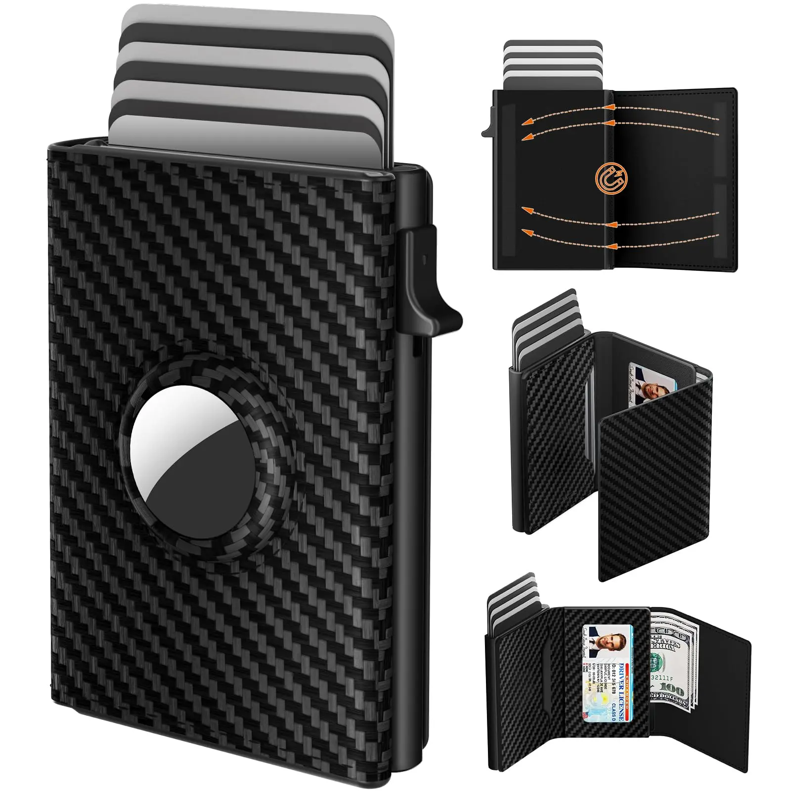 Mens Leather Pop-up Wallet with RFID Blocking 6-9 Card Capacity ID Window Cash Slot, Portable Slim Minimalist Wallet for Men, Birthday Gifts, Daily Use