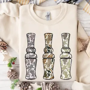 Retro Camo Duck Calls Unisex Crewneck Sweatshirt, Duck Camo Hunting Sweater, Duck Hunt Casual Wear Top