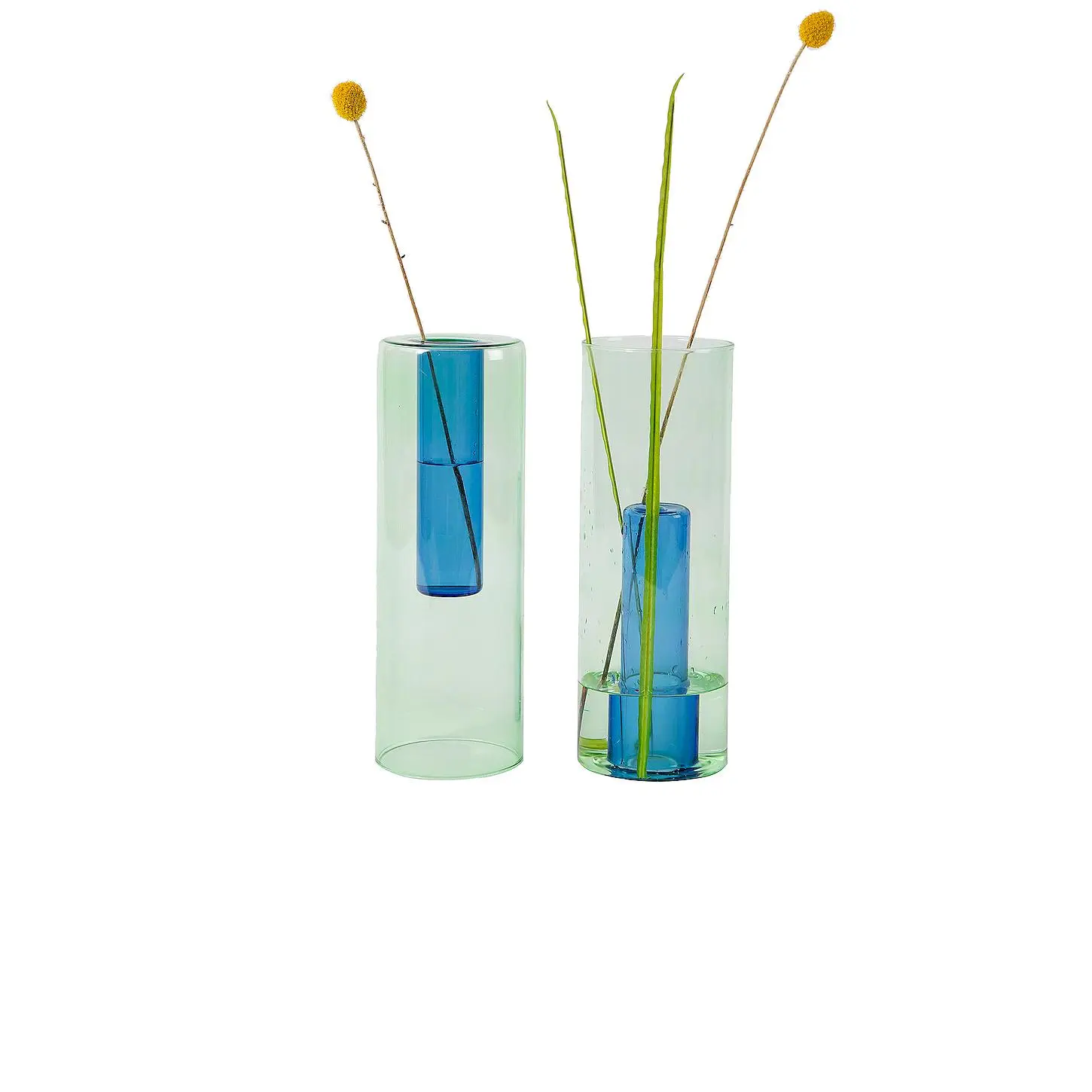Block Design Large Reversible Glass Vase in Green & Blue