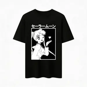 Anime Sailor Moon Graphic T-Shirt 100% Cotton Vintage Manga Tee Retro Aesthetic Oversized Harajuku Streetwear Top for Men & Women