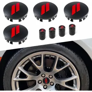 4PCS 63mm=2.5 inch Slash Wheel Center Cap Covers for Dodge Charger Challenger Durango Journey Avenger Hornet Dart R/T SRT Non Fading Hubcaps Rim + Tire Valve Stem Caps Covers Trim (Red)
