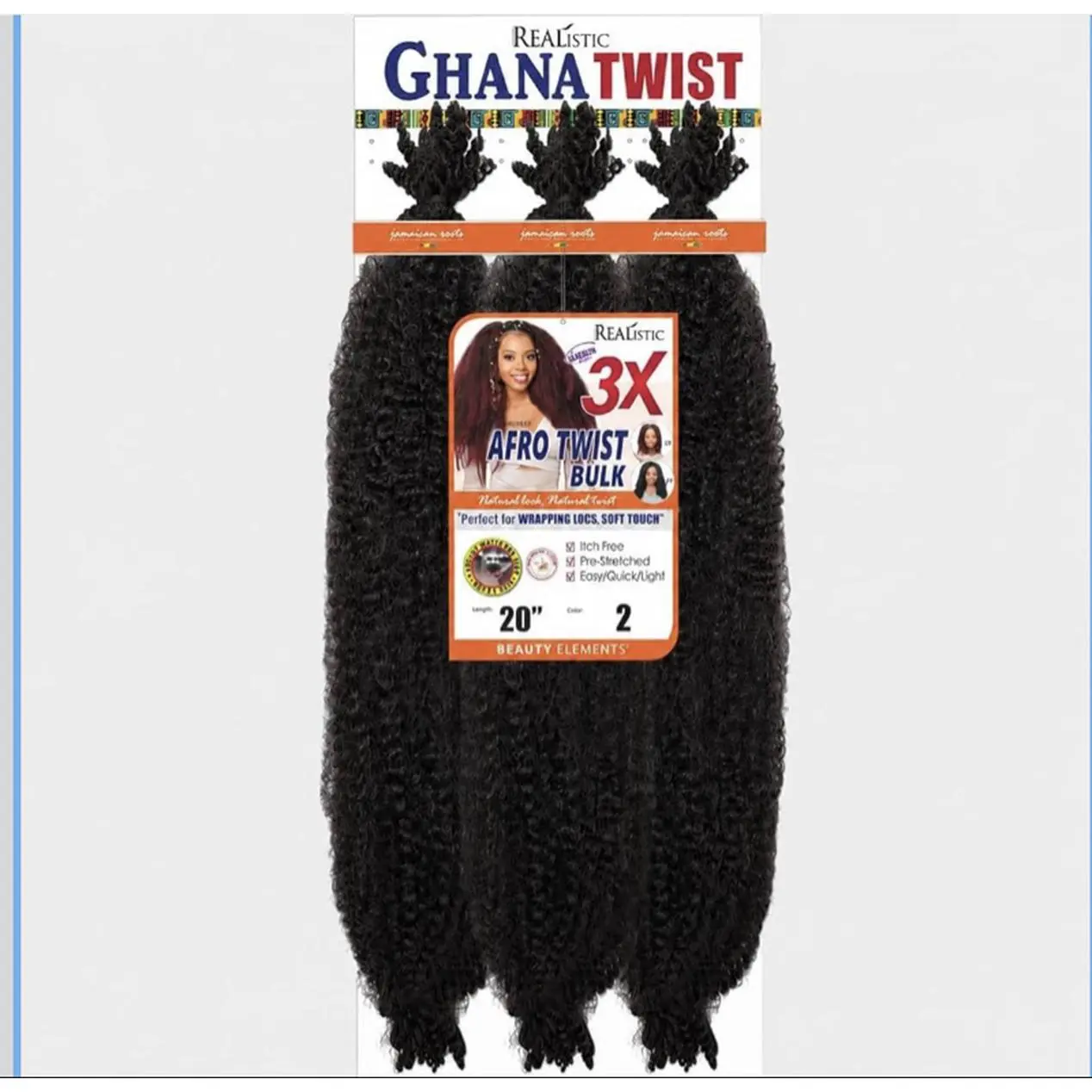 Realistic Ghana Twist 3X Afro Twist Bulk 20" 2 Pieces Natural Look Soft Touch Hair Extensions