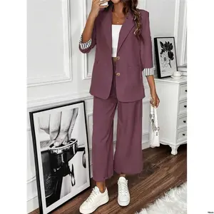 tiktokClasiStripedPatchworkRolledCuffBlazerSuit