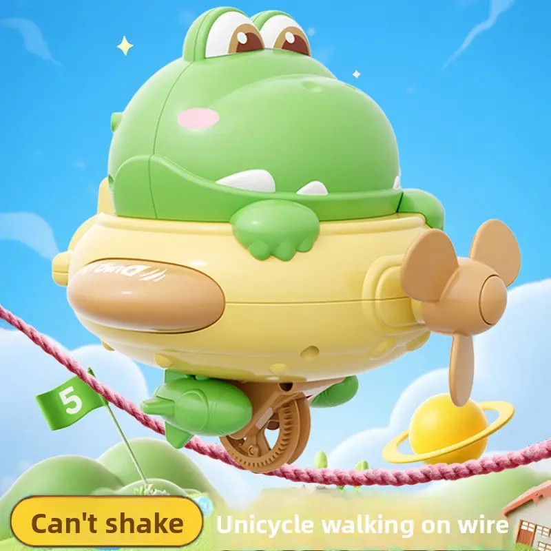 SKYQITIAN Balancing Toy, Dinosaur Unicycle Tightrope Walker for Kids, Electric Roly-Poly with Rotating Gyroscope, Unisex, Unicycle Walking On Wire