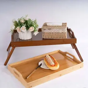 Bamboo Bed Tray Table with Foldable Legs, Portable Breakfast Serving Plate, Ideal for Dining, Work, Snacks, Available in