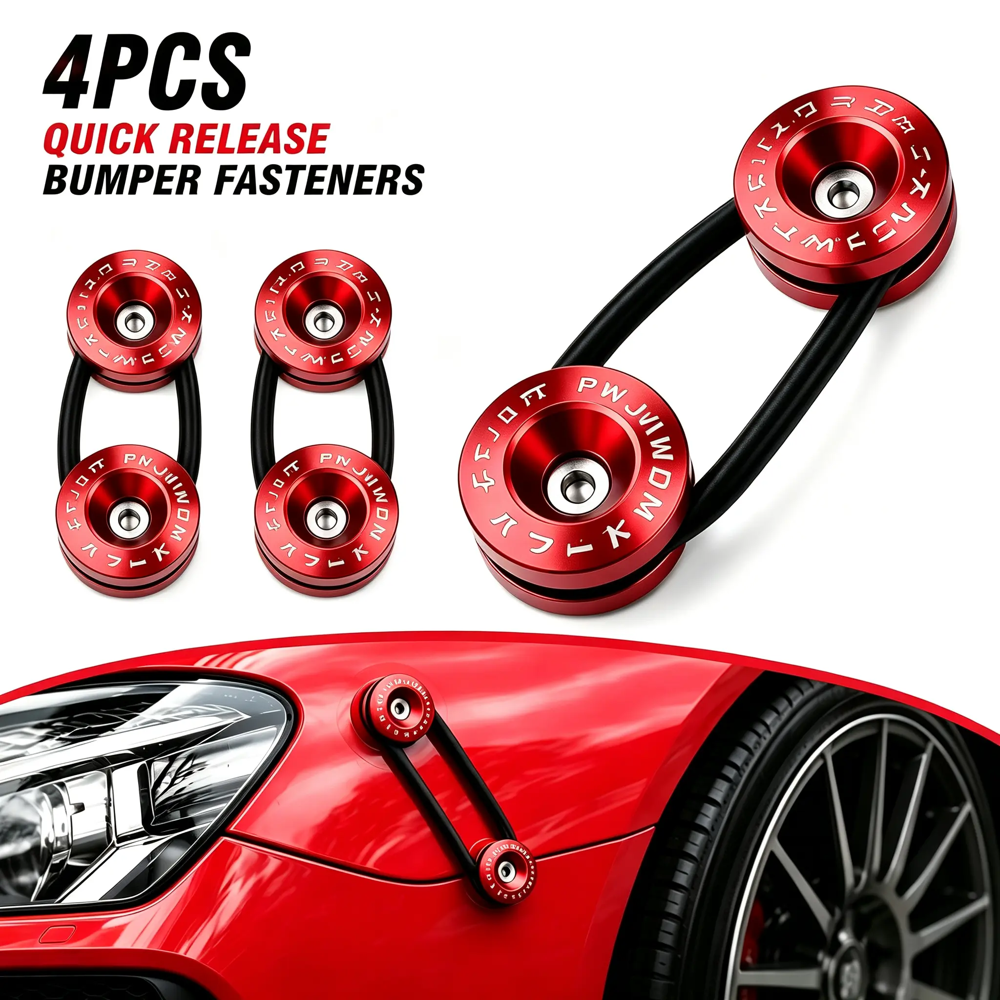 18-Pieces Car Bumper Quick Release Fastener Kit Set - 4 Aluminum Washers, 2 Rubber Rings, Screws, Nuts, Flat Washers, Fastening Aid for Front/Rear Bumper Edge, Fender Mounting Point (4 Colors, Drill Installation)