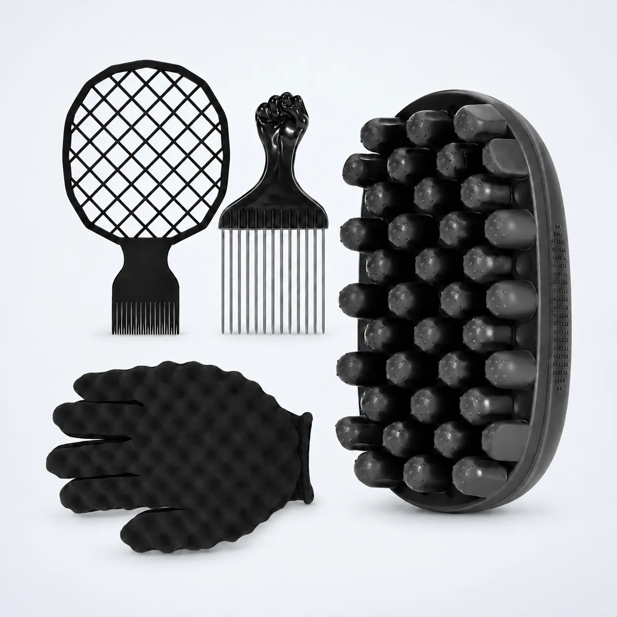 Hair Twist Brush and Curl Styling Kit, 4-Piece Hair Styling Set with Twist Grid Comb, Metal Afro Pick and Black Glove