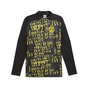 PUMA Mens Bvb Pre-Match Mock Neck Long Sleeve Quarter Zip Casual Tops Casual Moisture Wicking - Black