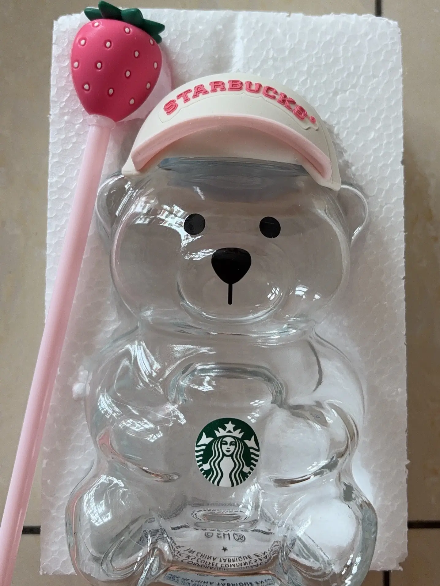 Bear cup - new product, pink strawberry accessories, pink straw cup, hot summer, super sweet pink cup, gift to friends, daily office, leisure and vacation first choice
