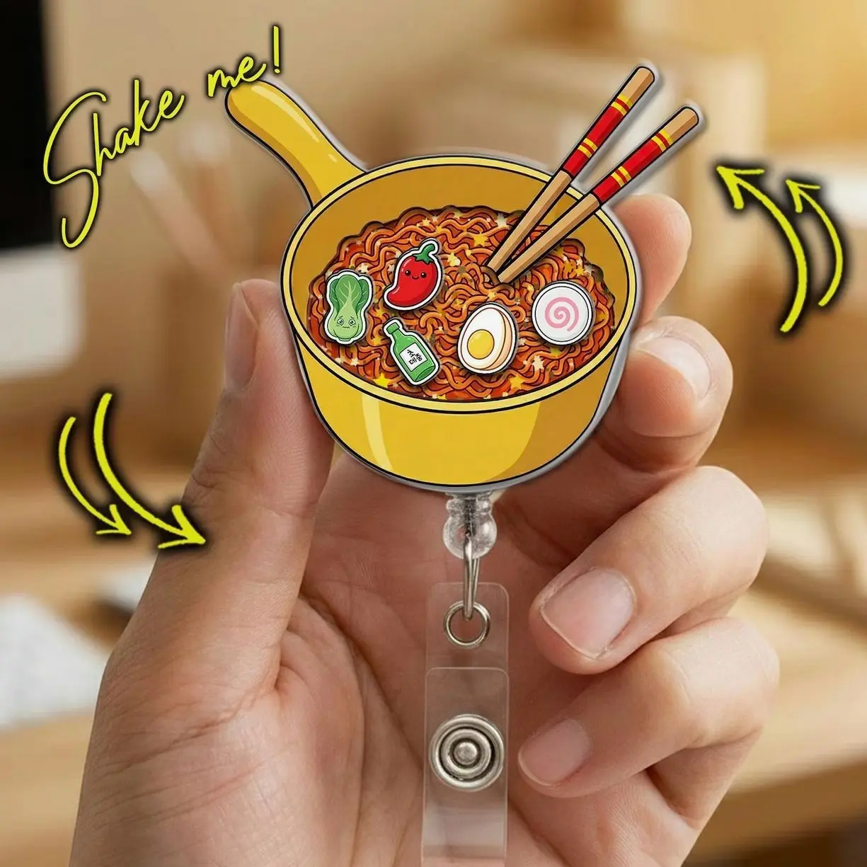 Korean Ramen Shaker Badge Reel, Asian Food Retractable ID Holder, Nurse Badge Clip, Ramen Noodles Teacher & Nurse Gift SDG