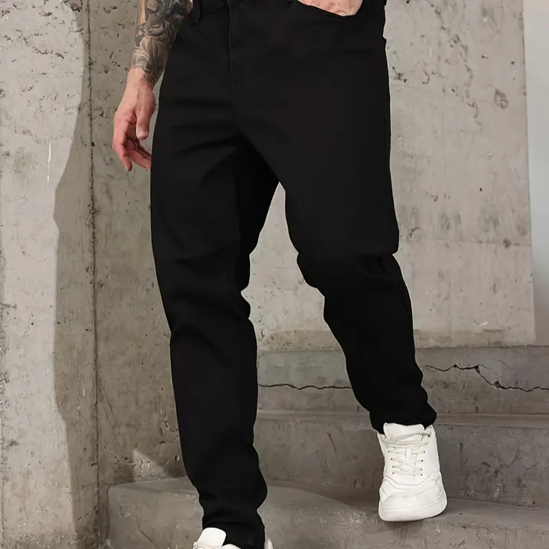 Men's Solid Color Denim Pants, Street Fashion Casual Comfy Trousers for Daily Outdoor Wear, Mens Bottoms for All Seasons, Streetwear Jeans