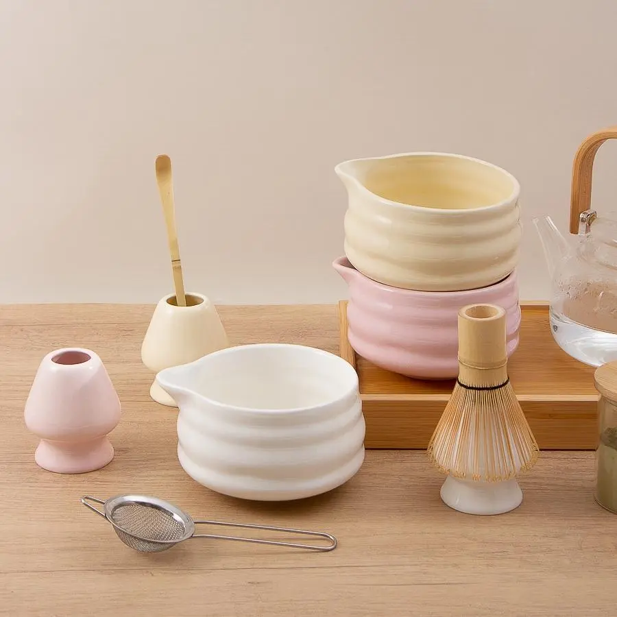 Japanese Style Tea Bowl Set, Including Tea Bowl & Tea Sifter & Tea Whisk & Tea Spoon & Tea Tong, Tea Making Tools for Home Kitchen, Matcha Bowl, Ceramic Matcha Set