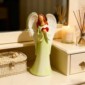 Serene Angel Holding Heart Figurine, 8.2 Inch Resin Guardian Angel Statue for Home And Office Decor, Handcrafted Gift for Sympathy, Encouragement, Christmas, Housewarming, Christmas Present, Sympathy Gift, Elegant Ornament, Decorative Statue