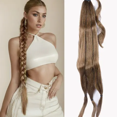 TwiceBeauty DIY Long Braid Ponytail Extension with Elastic Tie 32inch Straight Sleek Wrap Around Hair Extensions Braid Pony Tail Natural Soft Synthetic Hairpieces for Women Daily Wear Hairstyle Ideas Goddess Braids Princess Hair