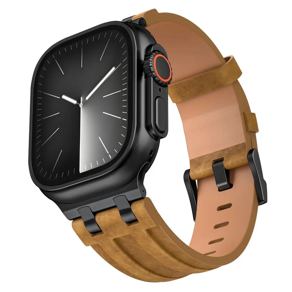 Vintage Distressed Pull-up Leather Smartwatch Strap - Adjustable Brown, Metal-Enhanced Snap-in Durable Replacement Wearable Accessory for Smart Watches, Accessories