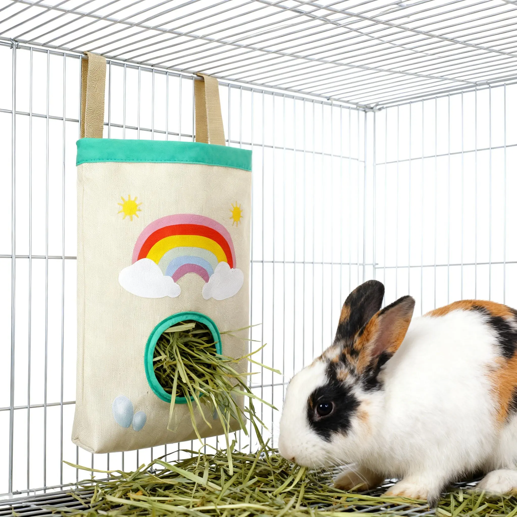 Rainbow Pattern Rabbit Hay Bag, Hanging Feeding Bag for Clean Hygiene, Convenient Rabbit Food Dispenser, Easy-To-Use Pet Accessories