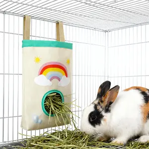 Rainbow Pattern Rabbit Hay Bag, Hanging Feeding Bag for Clean Hygiene, Convenient Rabbit Food Dispenser, Easy-To-Use Pet Accessories