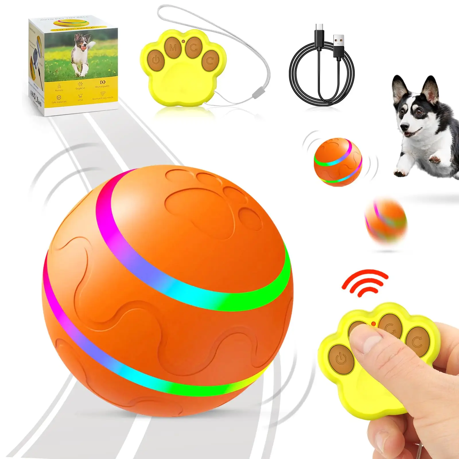 Interactive Dog Toy, Remote Control Automatic Moving Ball, Smart USB Rechargeable Spinning Dog Ball Toy, Pet Supplies, Dog & Cat Accessories