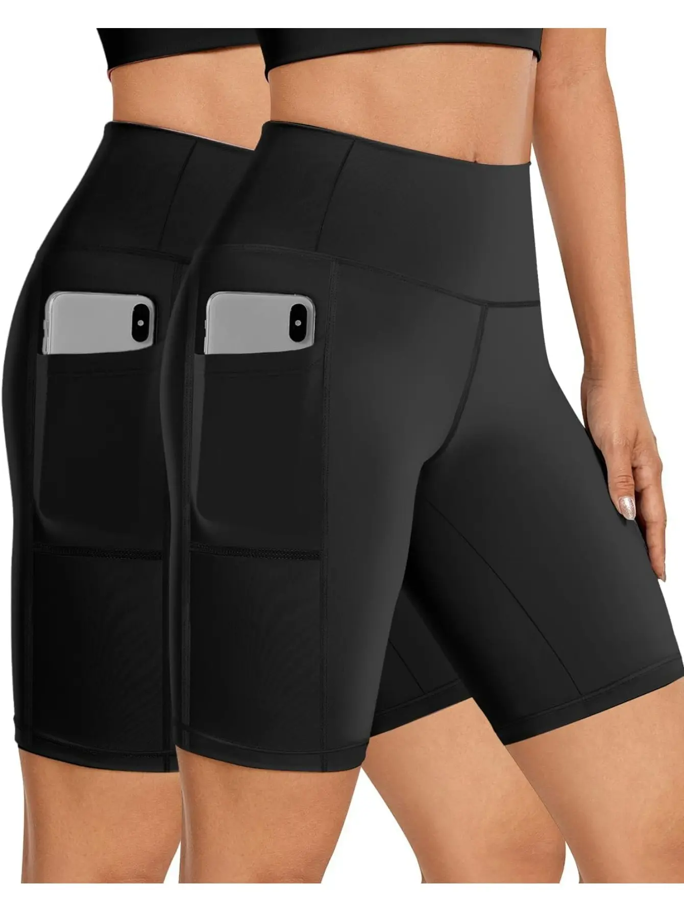 Women's 2pcs Fitted Athletic Sports Shorts - Dry-Fit, High Elasticity, Compression, Lightweight Stretchy, Breathable, Side Pockets, for Outdoor Sports, Cycling, Yoga, Fitted Athletic Women's Sports Shorts, Dry-Fit Women's Sports Shorts