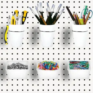 6 Sets Pegboard Bins Cups with Hooks Loops, Pegboard Hooks Assortment, Hooks for Pegboard Cup Holder for Tools Accessory Storage Organizer for Office Workshop Garage Workbench White
