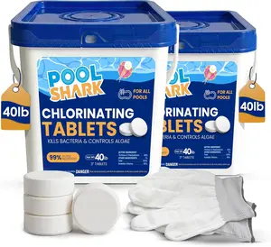 Pool Shark Swimming Pool Chlorine Tablets 80 lbs (2x40) 3-Inch Chlorine Tablets Slow-Dissolving 90% Active Chlorine Tabs Pool Chemicals for Inground Pools Above Ground Pools Saltwater Spa Hot Tub