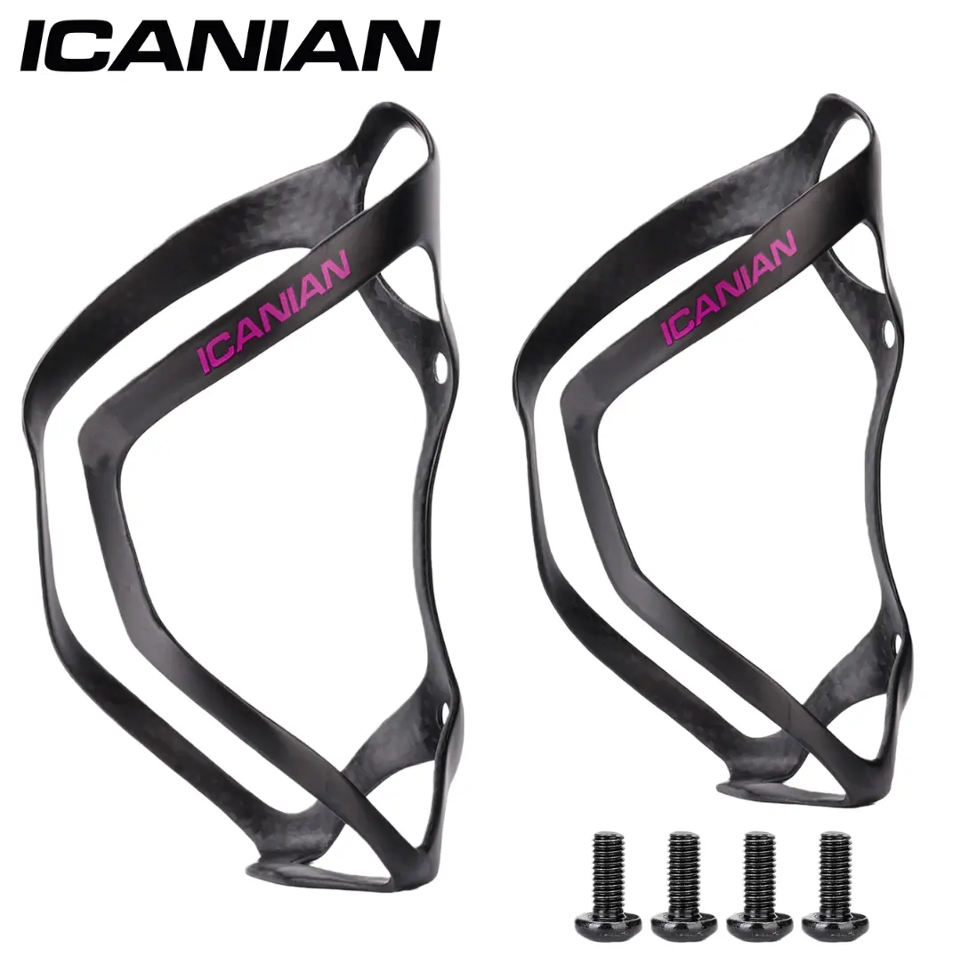 ICANIAN Carbon Fiber Water Bottle Cage 2-Pack, Aerodynamic and Lightweight with Secure Clamps for All Bike Types, Durable Road Cycling Gear, Corrosion Resistant