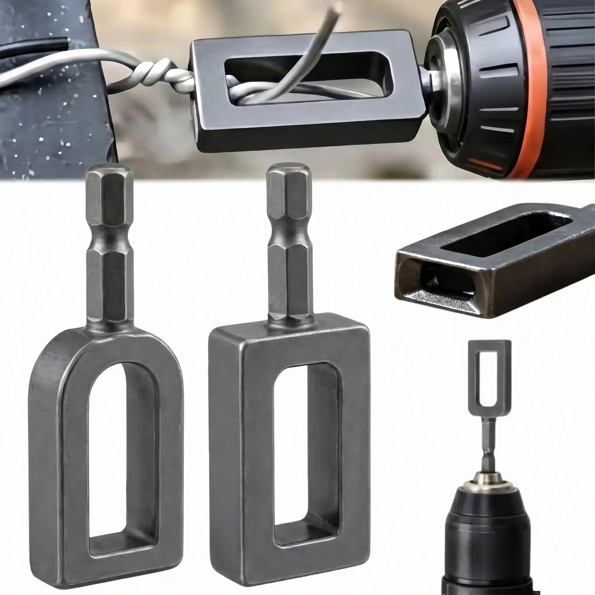 2PCS Wire Twister Tool for Drill, 2 PCS Electric Drill Wire Twisting Tool with 1/4" Hex Shank, Heavy Duty Steel Wire Twisting Attachment for Fence Repair, Rebar Tying, Electrical Hand Tools (#9+#11-2pc) High-Tensile Twist Ties Tool