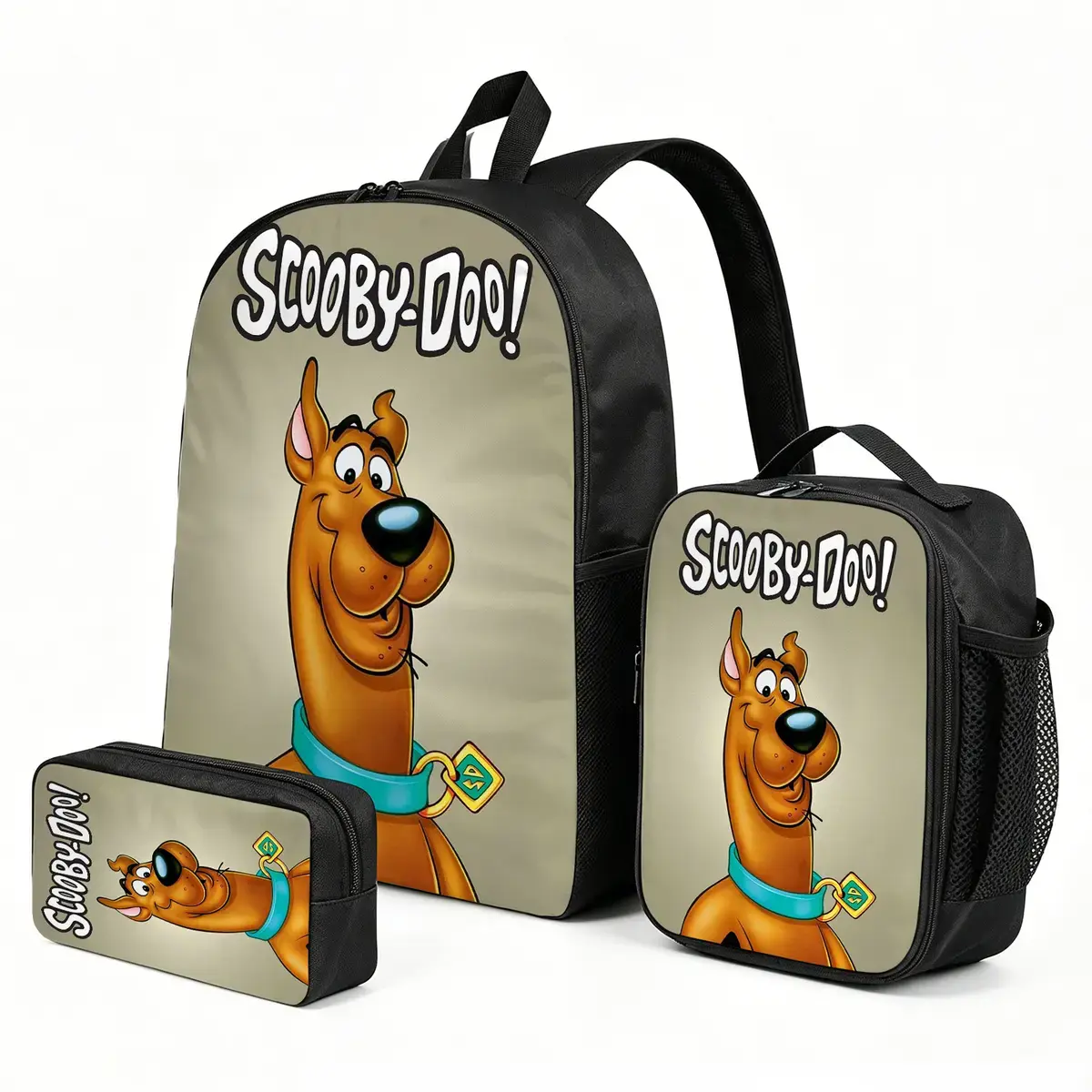 Scooby-Doo Novelty Graphic Backpack with Matching Lunch Pouch, Lightweight Back to School Haul Bag, 3pcs Holiday Stationary Bag Set for Girls (School Vibe Design), Novelty Graphic Backpacks, Colorful Cartoon Pattern Backpacks