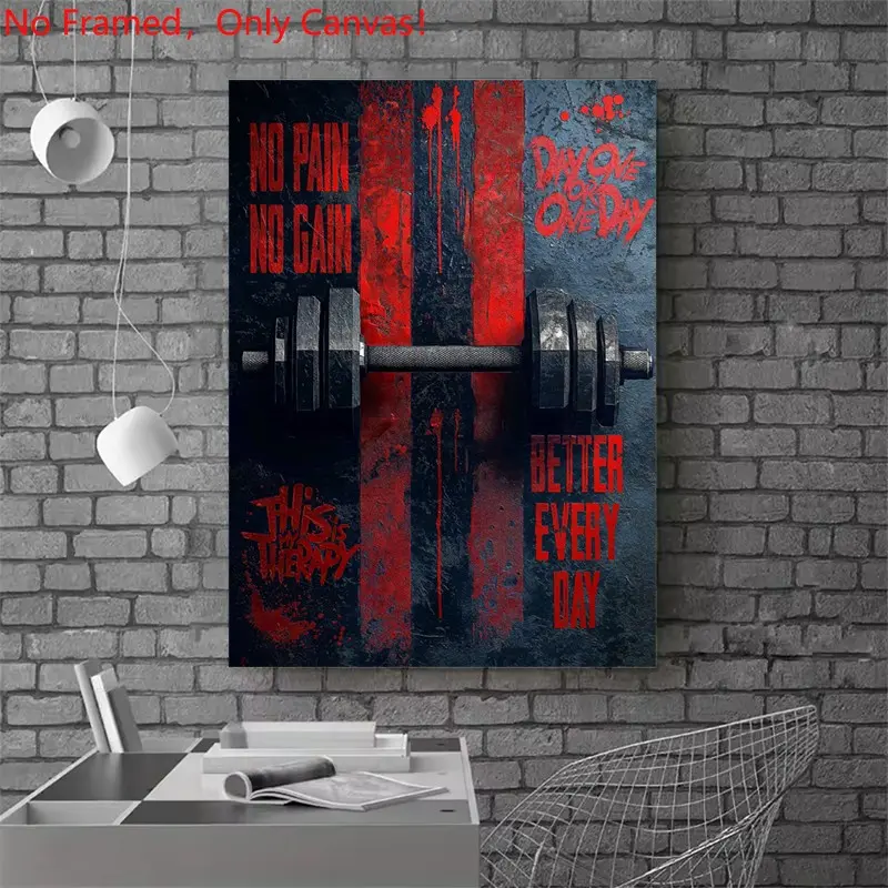 1 piece/set frameless canvas painting print poster, gym culture Sports art，Gym Motivation Poster with Dumbbell，a perfect gift for Bodybuilding exercise loves, ideal gift for bedroom, living room, dorm hallway, kitchen, mural, wall decoration, room decor