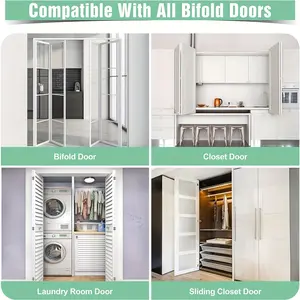 2-Piece Folding Sliding Closet Door Hardware Kit, Fits 2.2cm-2.5cm Tracks, Replacement Parts Set with Top Bottom Hinges and Guide Wheels