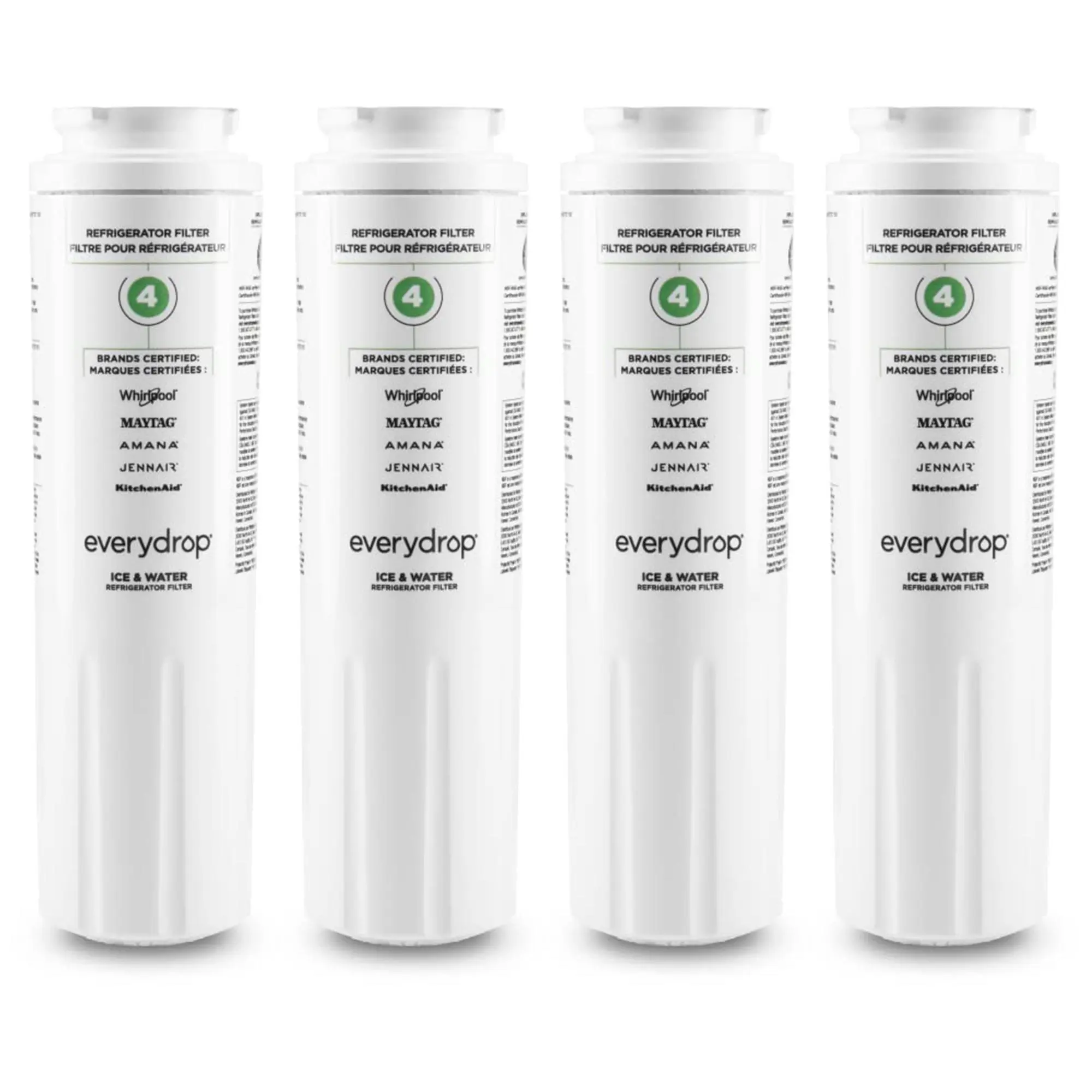 Refrigerator Ice & Water Filter 1 (EDR4RXD1) 4-Pack, Durable Filter Removes Gunk, Chlorine, Industrial Chemicals, Waterborne Parasites, Supports Family Hydration & Healthier Water, Easy No-Hassle Swap-In