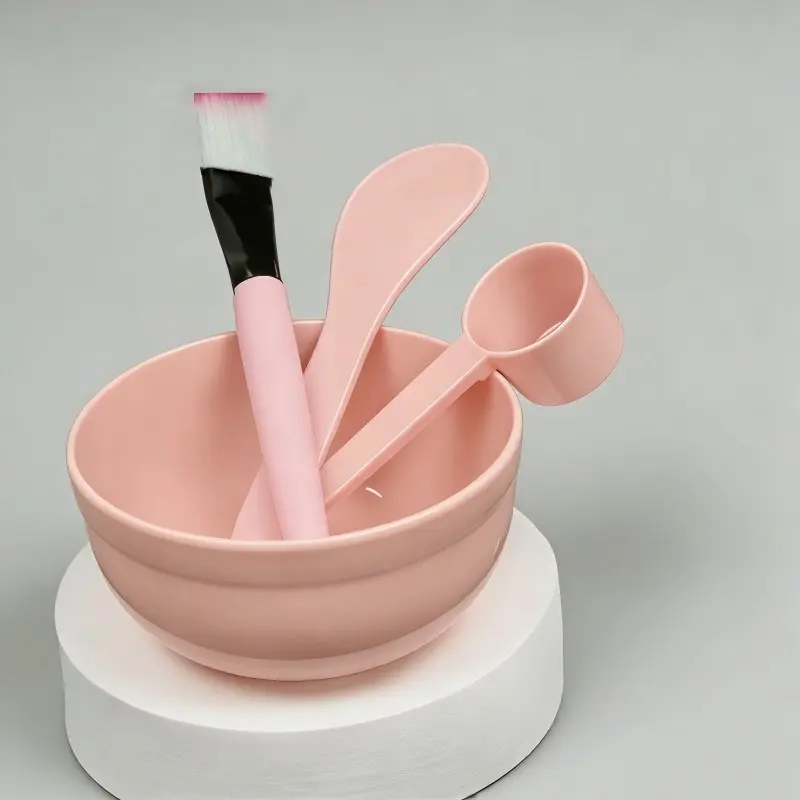 Individually Wrapped Face Mask Bowl 4 Piece Set Mask Brush Plastic Spoon Mixing Stick Skincare Tool Kit Individual Hygienic Packaging Complete Set for Mixing and Applying DIY Mask Easy Effortless Home Beauty Tool Skincare Helper Facial Care Tools