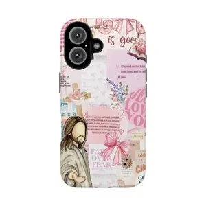 Protective Plaid Aesthetic Christian Coquette Cellphone Case - Durable, Shockproof, "God is Good" Pink Bow & Floral Collage Accessory for iPhone 17,16,15,14,13,12,11,XS,XR Casing