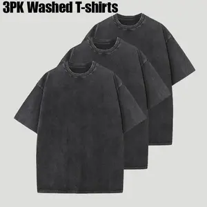 3 Pack Washed Unisex Oversized Cotton T-Shirts Crew Neck Half Sleeve Basic Tees Y2K Streetwear Casual Loose Fit Solid Color Comfortable Tops for Men Women